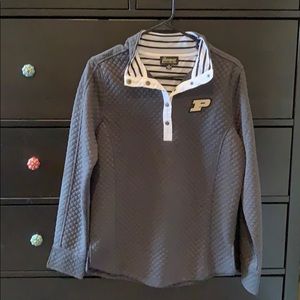 Purdue sweater with striped collar and cuff detail